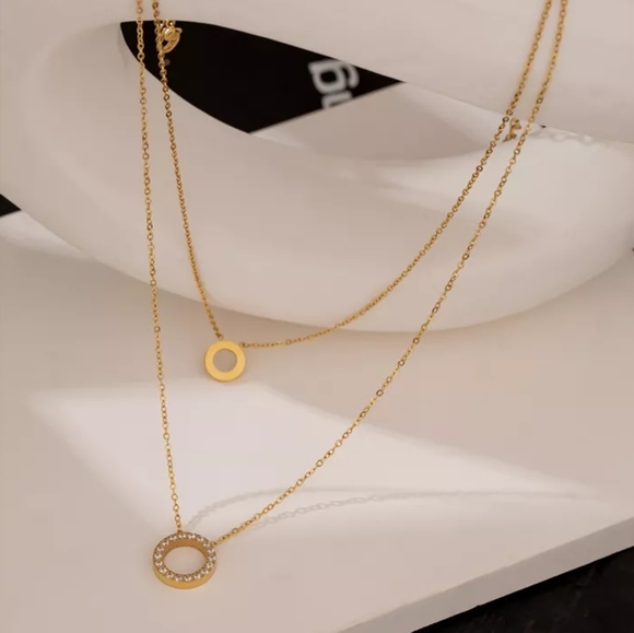 Pretty Round Hollow Layered Chain Necklace - Picture 3 of 4